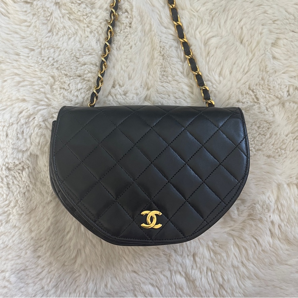 SOLD Chanel Vintage Halfmoon Black Quilted Leather Bag
